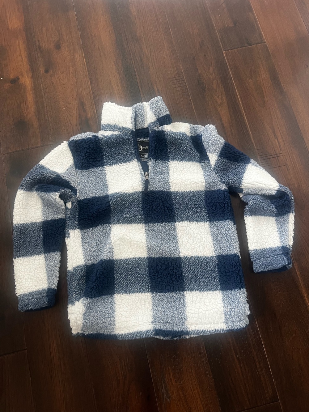 Check Sherpa Pullover - Navy & White